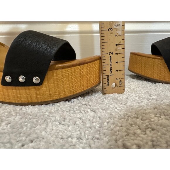 MIA Size 8 Black Strap Platform Sandals W/ Wood Block Heel & Adjustable Strap - Picture 6 of 14